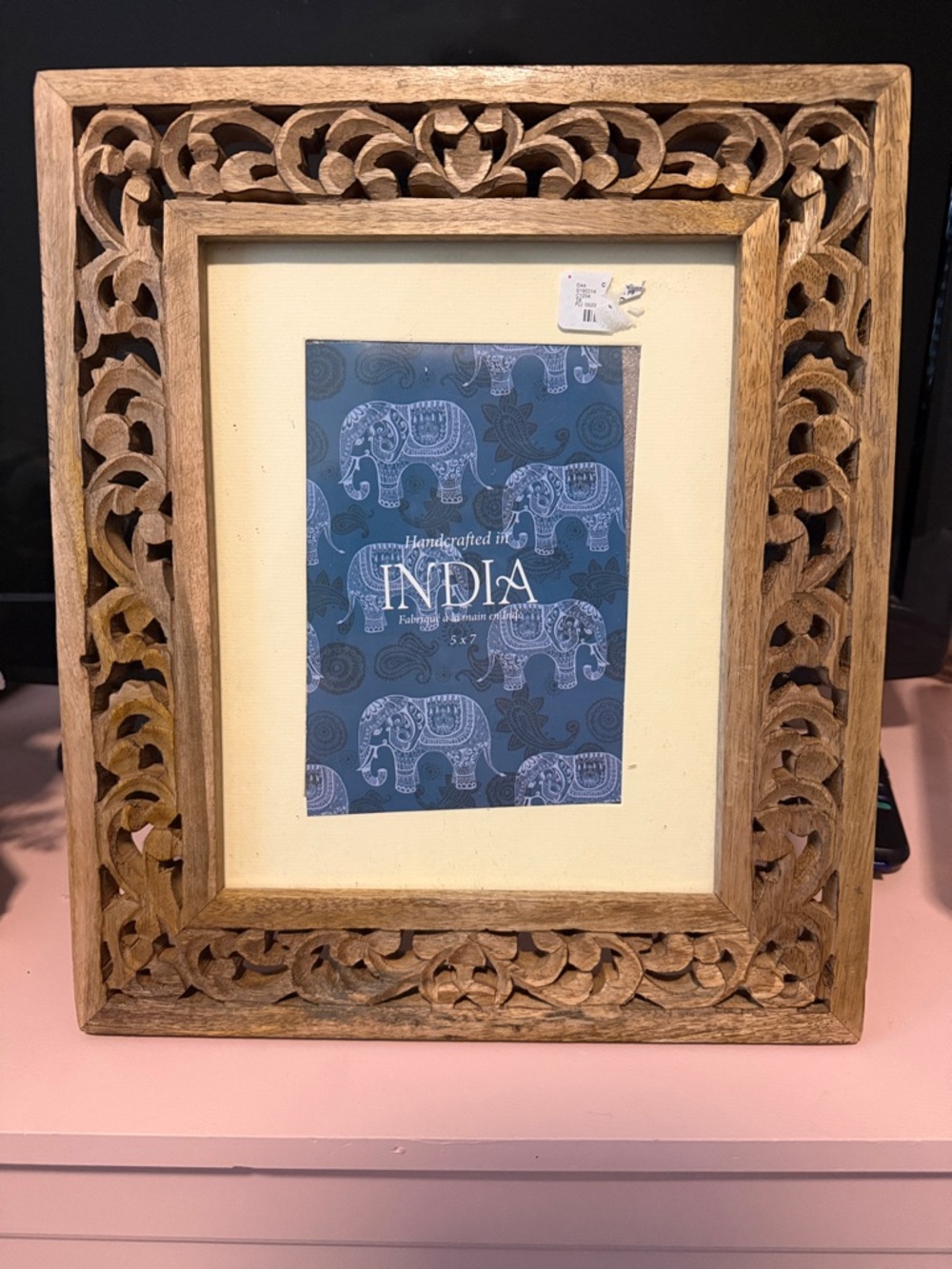 Handcrafted India Carved Wood Photo Frame - Natural Brown